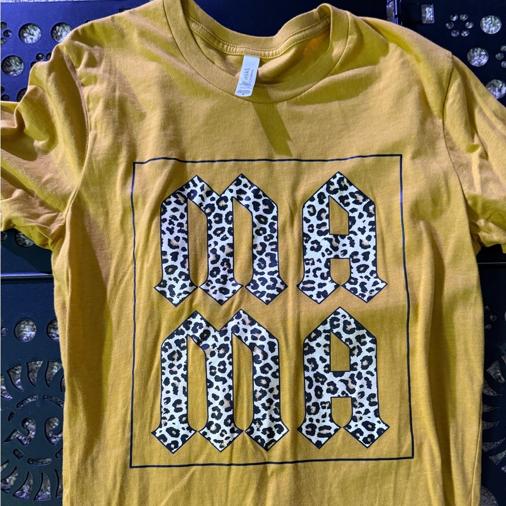 Bella Canvas Yellow T-Shirt with Leopard 'MAMA' Print